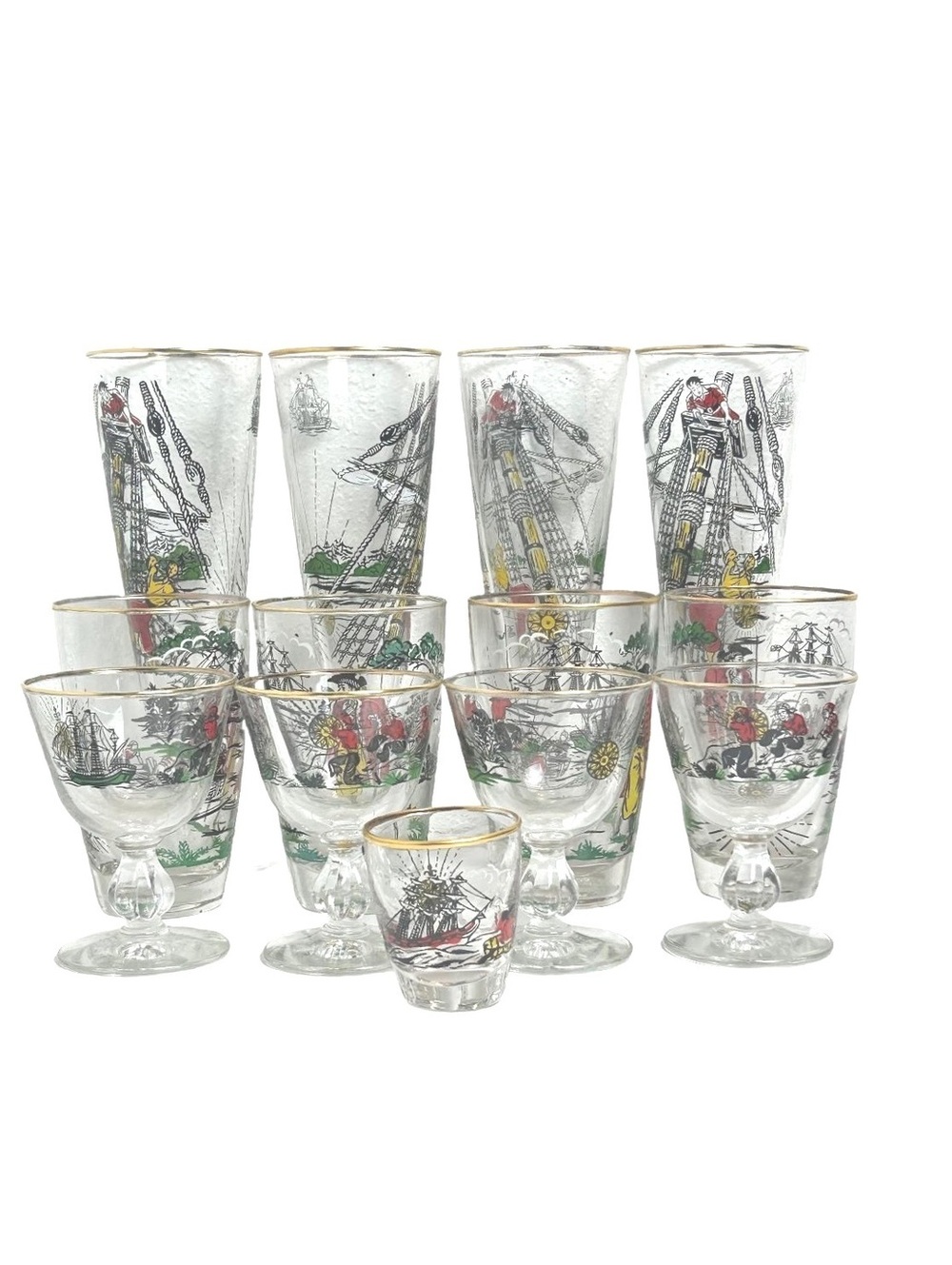 Vintage 1950s Libby “Treasure Island” Pirate Glassware Set 13 pieces